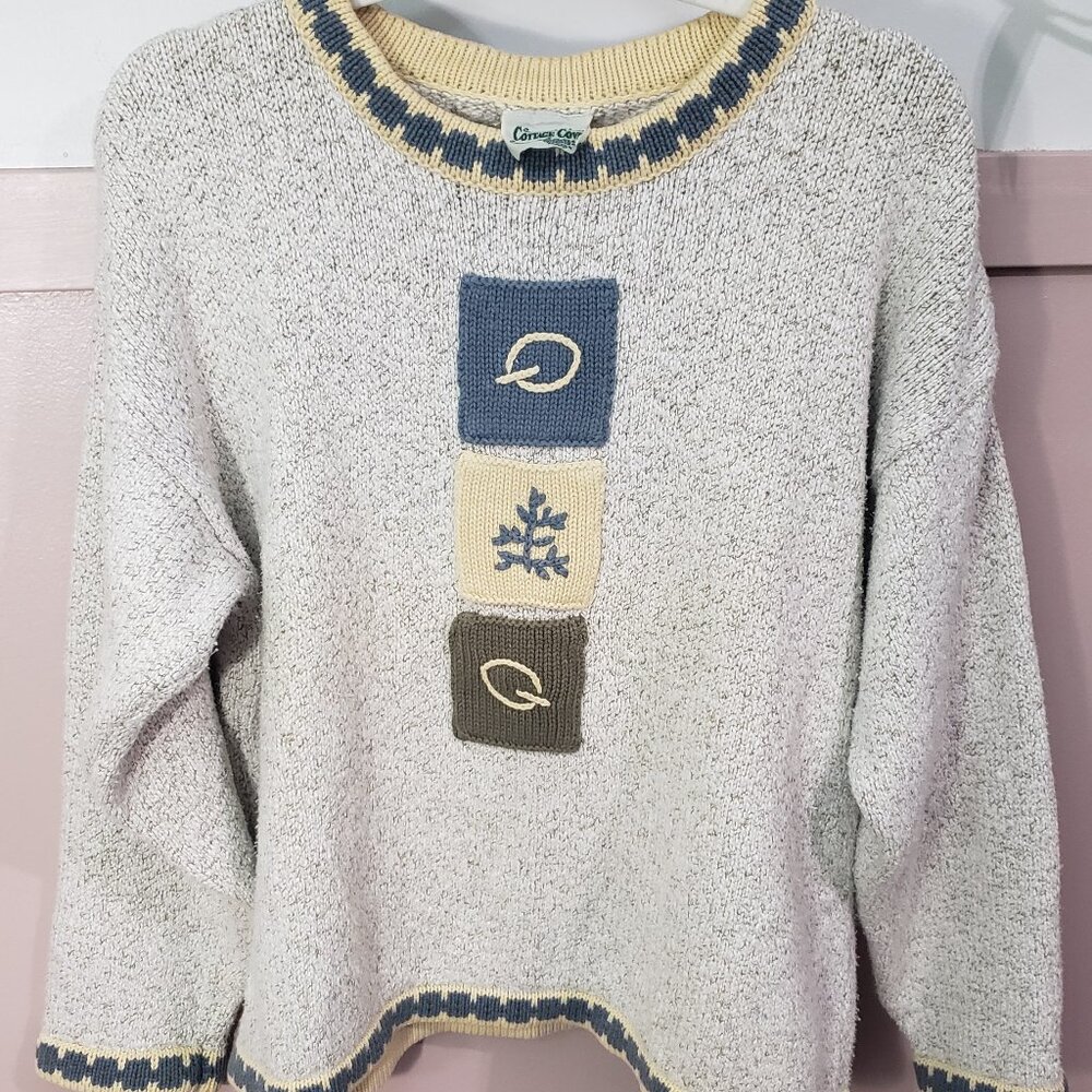 VTG Cottage Cove Embroidered Tree & Leaves Knit Sweater - Medium